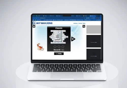 A laptop screen showing 247 Mahjong by 247Games